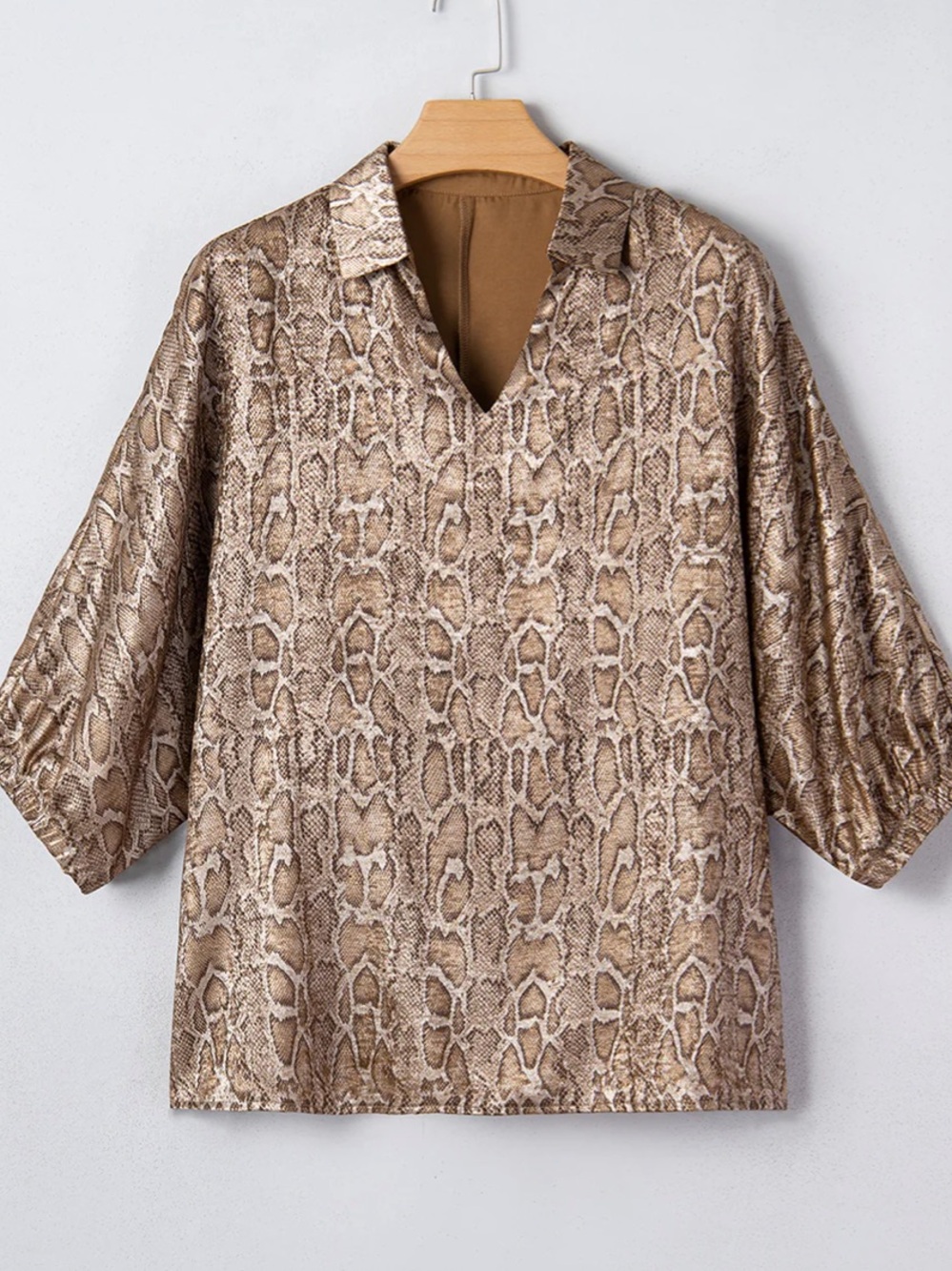 JODIFL Metallic Top Snake Leopard Puff Sleeve Medium - Picture 3 of 4